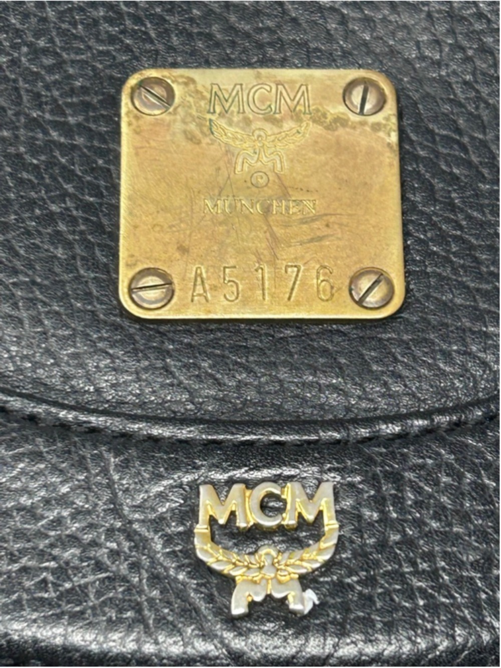 Vintage MCM Black Pebbled Leather Backpack Gold Hardware Drawstring - Picture 7 of 16